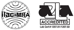 A2LA accredidation with lab cert number 1207.01/1207.02