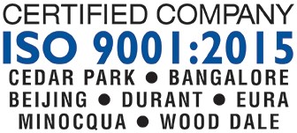 ISO 9001:2015 certification for Cedar Park, Bangalore, Beijing, Durant, Eura, Minocqua, Wood Dale